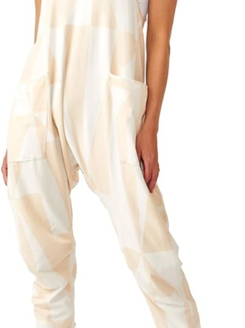 FP Movement by Free People Cream and White Striped Harem Jumpsuit